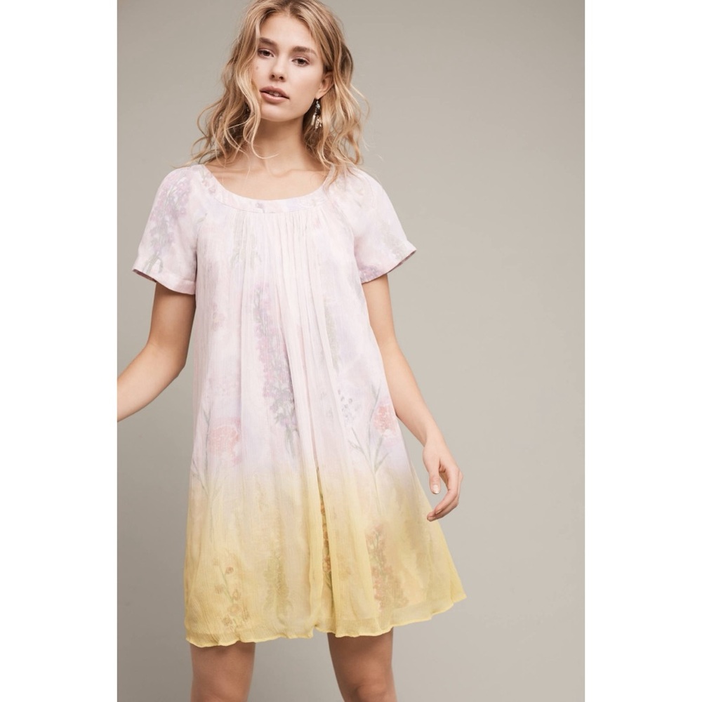 Anthropologie HD Pink And Yellow Floral In Paris Dipped Chroma Swing Dress 8 - Picture 4 of 11